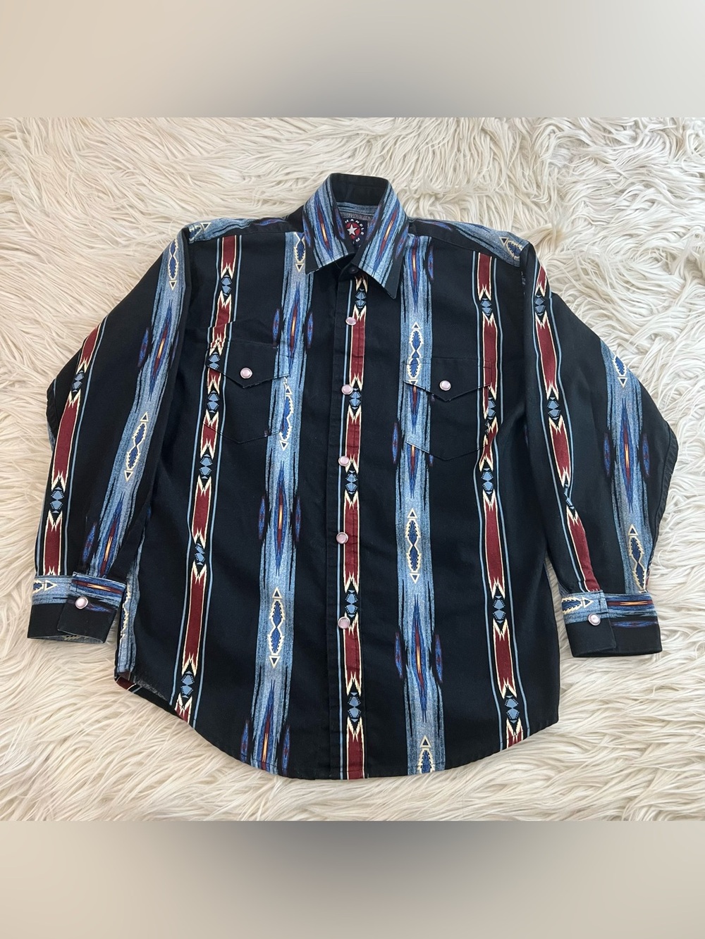 Vintage 90s Panhandle Slim Pearl Snap Shirt Aztec Boys S 6 Cowboy Western Rodeo